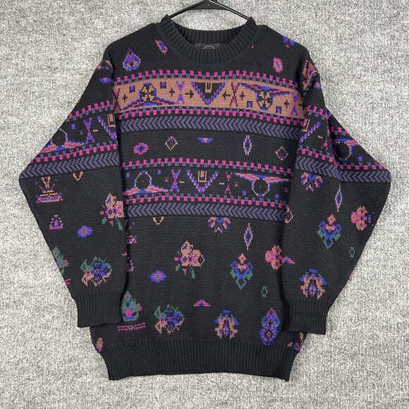 Bogner Other - Vintage Bogner Sweater Mens Small Black Fair Isle Knit Crewneck Hong Kong 80s